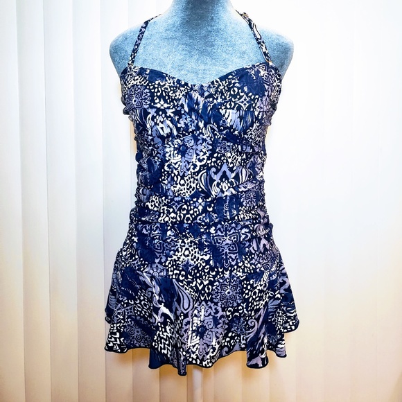 Alisha Levine Other - New! Alisha Levine Blue Abstract Inca Pattern One-Piece Skirted Swimsuit Size 12